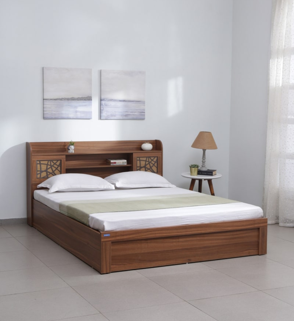 6×6 Double Bed Natural Teak Wood Finishing