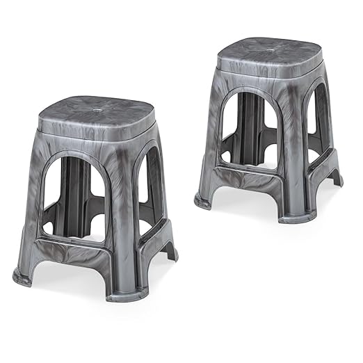 MAHARAJA Strong & Durable Stool | Modern Beige Polypropylene Stackable Stool | Set of 2, Pre-Assembled (Silver)