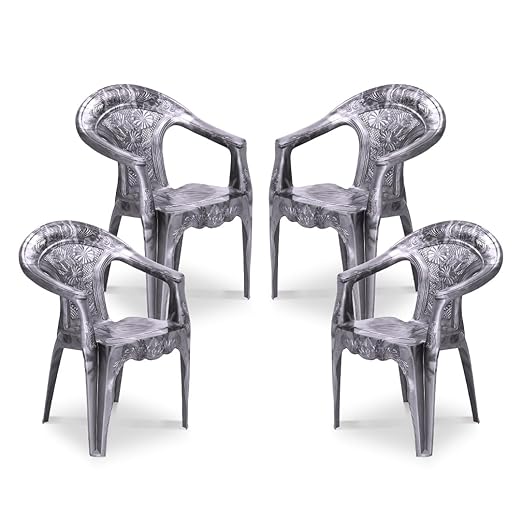 MAHARAJA Flora for Home, Office | Comfortable | Arm Rest | Bearing Capacity up to 200 Kg Plastic Outdoor Chair (Silver, Pre-Assembled)